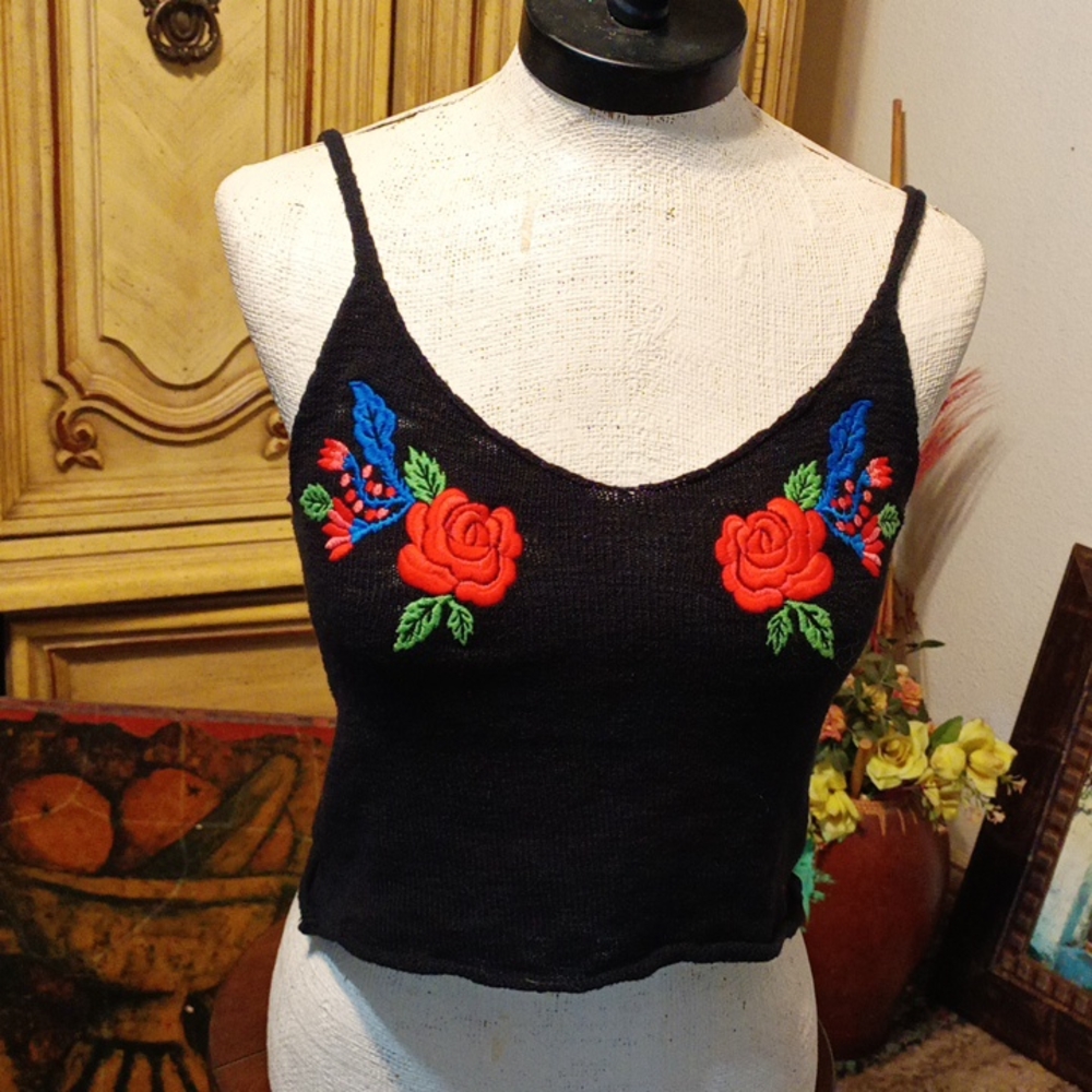 Womens Crochet Knit tank top Shirt Rose Summer H&M DIVIDED S Red Black